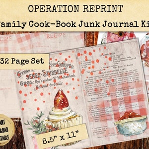 Zestaw dziennika Family Cookbook Junk 32 strony papieru Vintage Collage, ozdoby i drobiazgi. Do druku cyfrowego Pobierz PDF i Jpeg