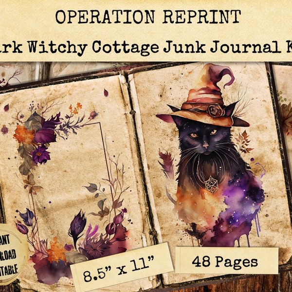 Dark Witchy Cottage Junk Journal Kit 48 Pages Of Magic, PDF and JPEG Digital Download Printable