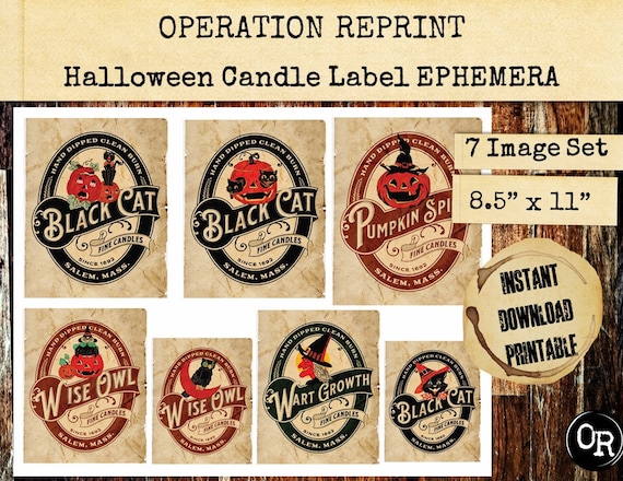 Halloween Candle Labels Ephemera, Hand Dipped Candle Maker Labels, Salem Mass Witches, Halloween Decorations JPEG Digital Download Printable
