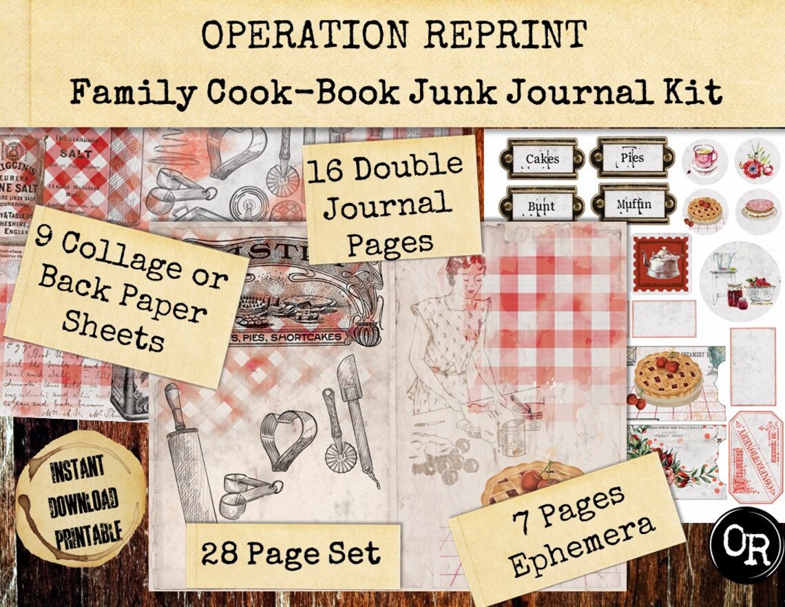 Family Cookbook Junk Journal Kit 32 Pages of Vintage Collage Etsy