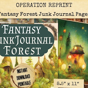 Fantasy Forest Fairy Houses Junk Journal, 34 Pages Printable Digital Download PDF and Jpeg