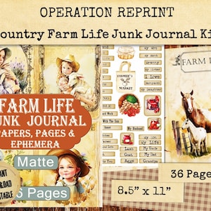 Country Farm Life Junk Journal Kit 36 Farmhouse Pages of Vintage Paper, Embellishment, and Ephemera. Printable Digital Download PDF and Jpeg