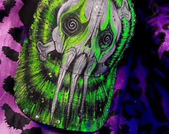 Neon Green Bling Anxiety Skull Hat