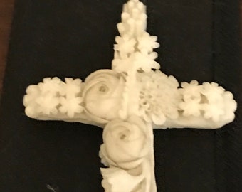 Beautiful Antique Floral Parian Cross