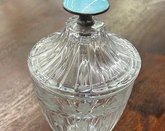 Sterling enamel cut glass covered jar