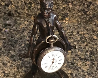 Rare Blackamoor figural pocket watch display bronze