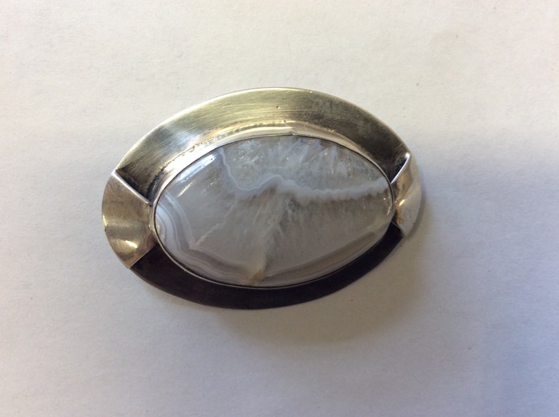 Vintage Sterling Studio Pin white opalescent quartz