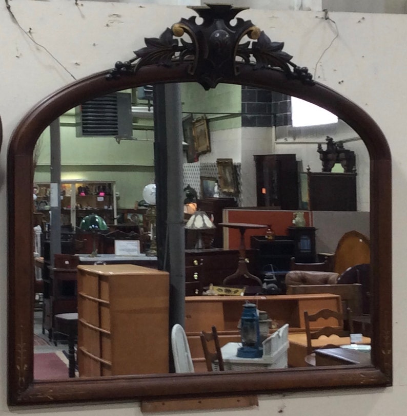Victorian Walnut Over The Mantel Mirror Carved And Gilded Frame