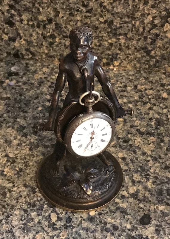 Rare Blackamoor figural pocket watch display bronz