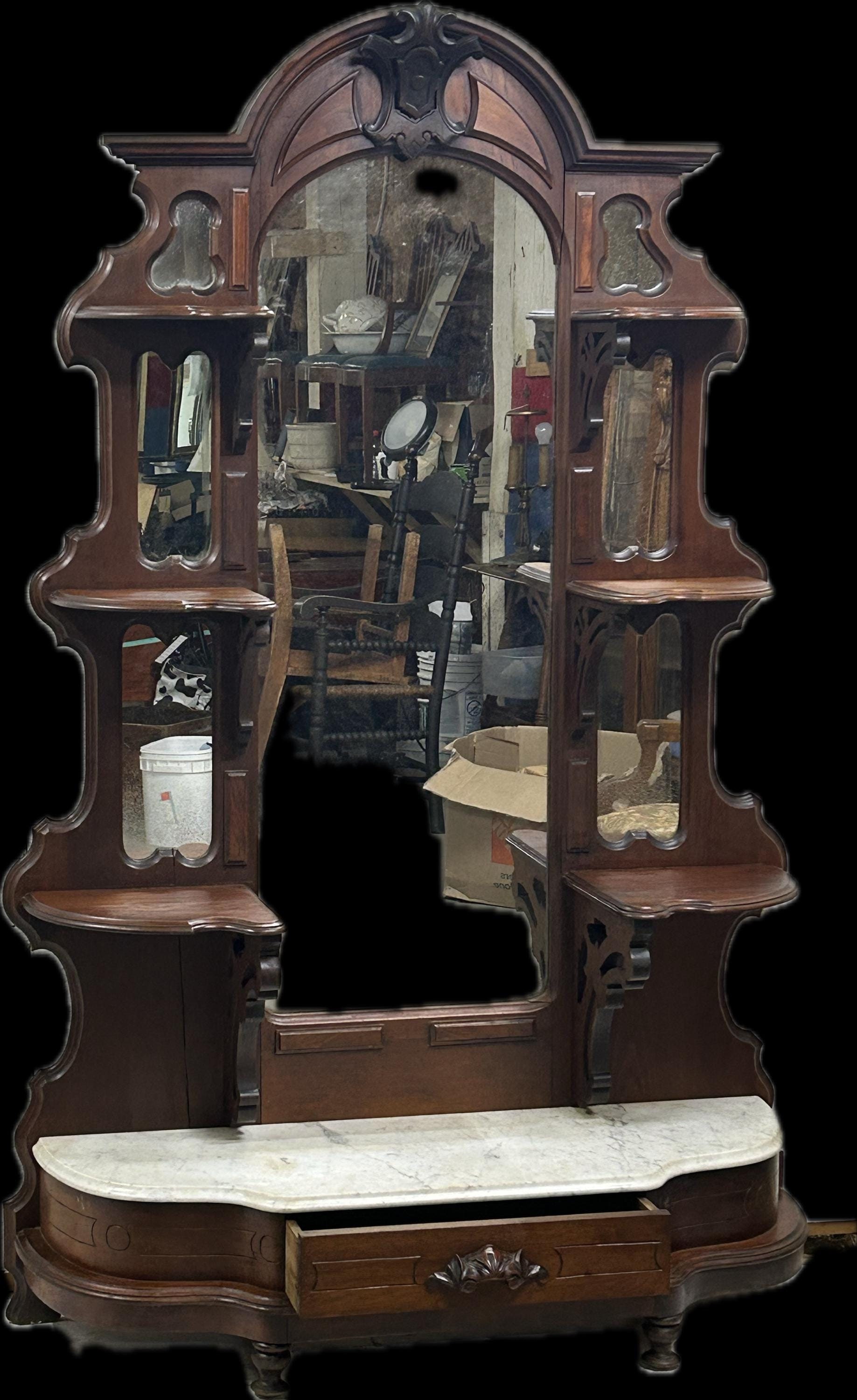Victorian walnut and marble etagere