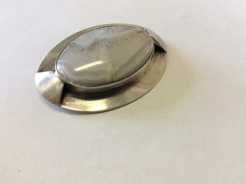 Vintage Sterling Studio Pin white opalescent quartz
