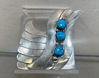 Sterling and Turquoise stylized bird pin