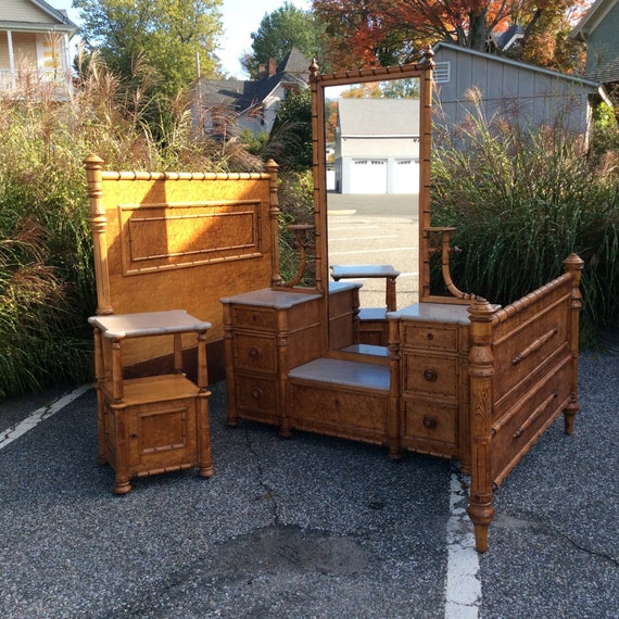 Faux Bamboo Bedroom Set Bed Half Commode Dropwell Chest American Victorian 1877 Dated