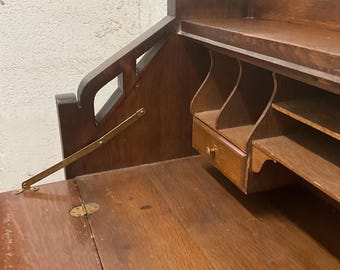 Mission oak drop front desk with cutout design