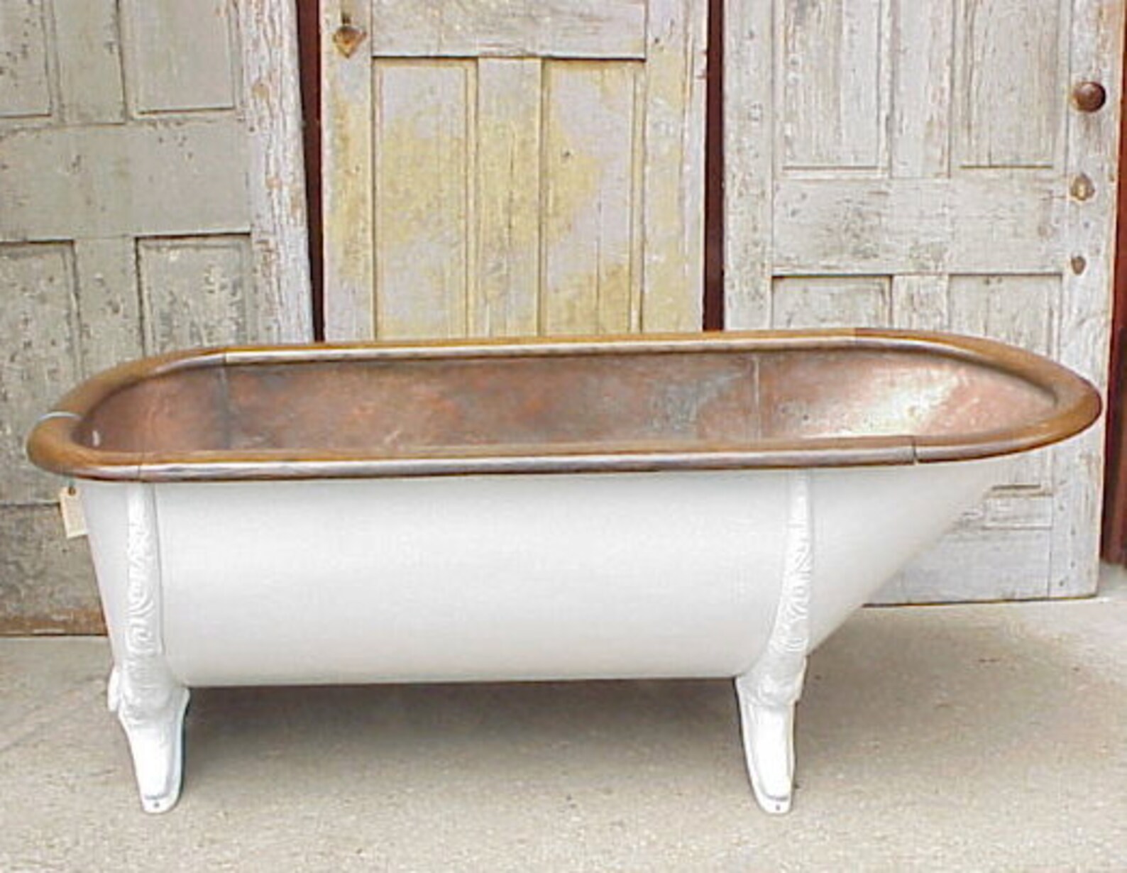 Antique 1890's copper lined tin tub cast iron legs oak Etsy