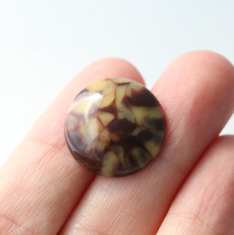 Vintage Acrylic Round Cabochons Chocolate Brown and Yellow Tan 20mm or 18mm 8 Cabs