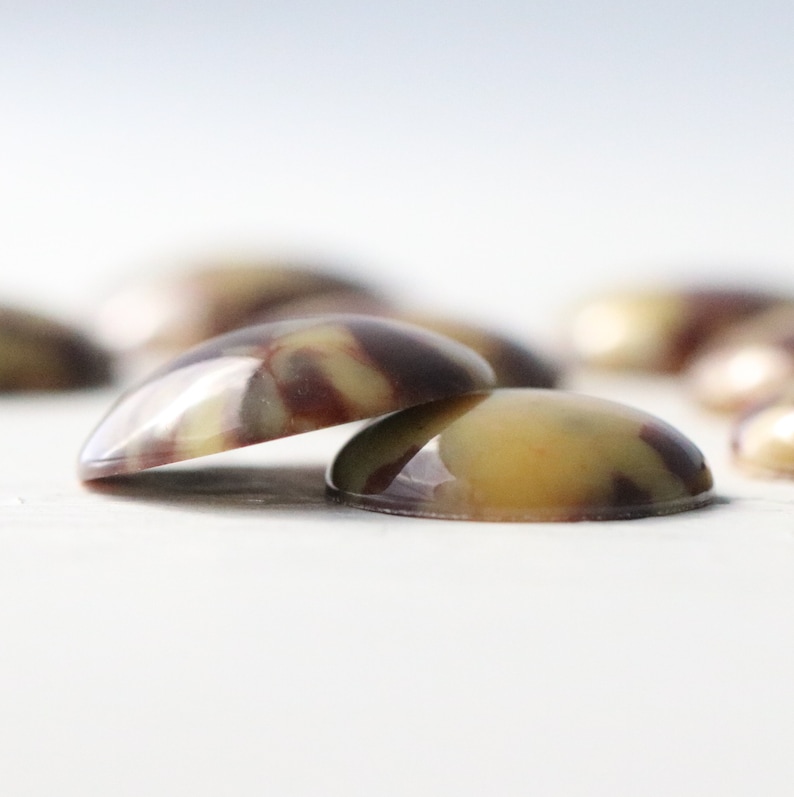 Vintage Acrylic Round Cabochons Chocolate Brown and Yellow Tan 20mm or 18mm 8 Cabs