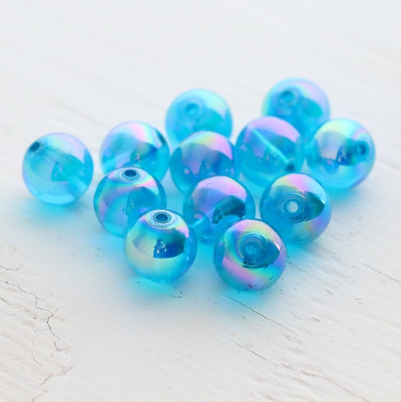 11mm 24 beads Vintage Acrylic Round AB Beads Blue | Etsy