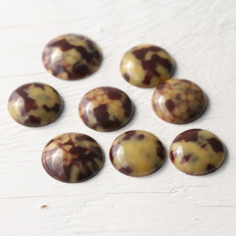 Vintage Acrylic Round Cabochons Chocolate Brown and Yellow Tan 20mm or 18mm 8 Cabs