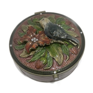 Enamel Jeweled Humming Bird Trinket Dresser Metal Box for Rings & Jewels