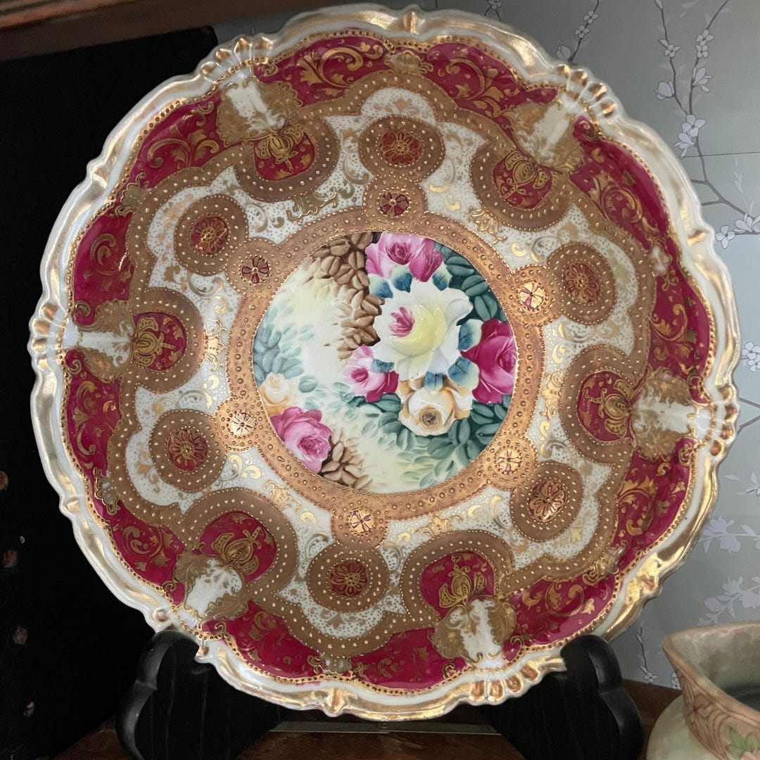 What Is Gilt Rim Vintage Hand-painted Floral Porcelain Plate Gold Gilt Rim Decorative ...