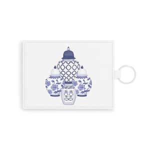 Sleutelhanger Kaarthouder Leer Blauw-witte vazen Chinoiserie Saffiano