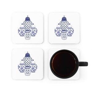 Ginger Jars Blue and White Corkwood Coasters Set