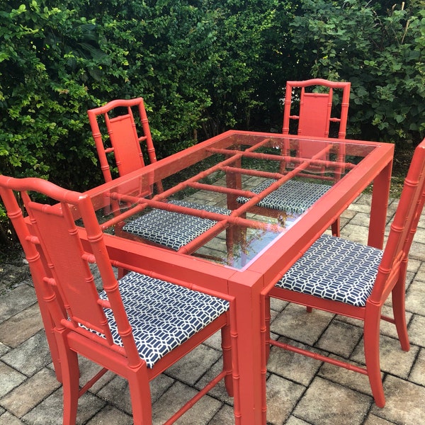 Vintage Ethan Allen Faux Bamboo Dinning Table and Chairs