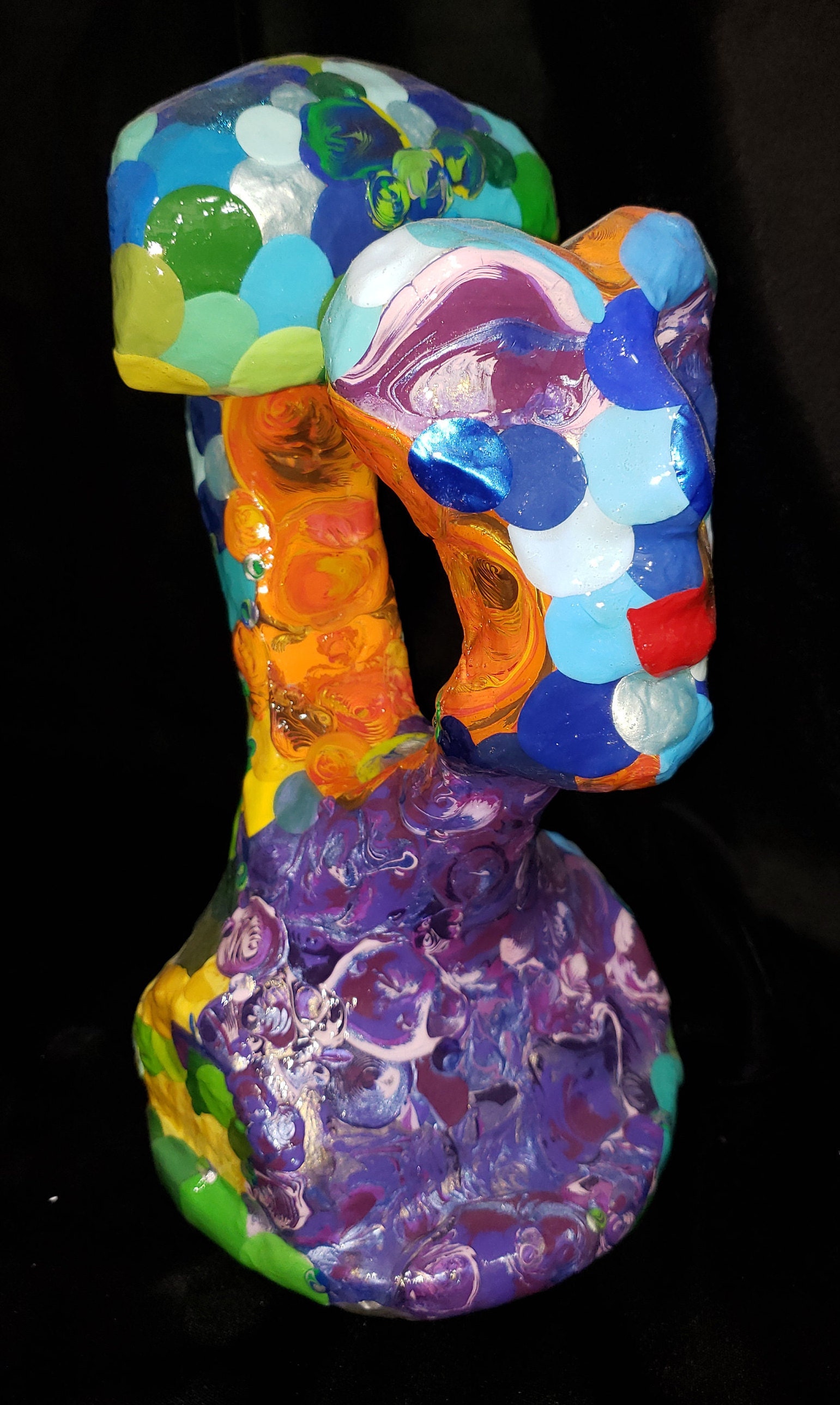 12 Tall Female Bust Sculpture, Covered in Bright Colors Paint Drops Decorative Display Head