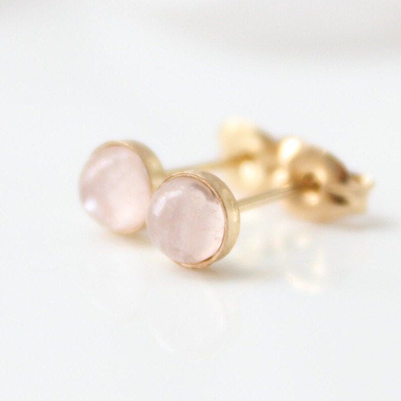 Rose Quartz Studs Gold Stud Earrings Dainty Gold Earrings Etsy