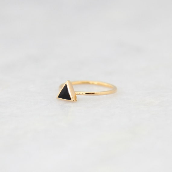 Onyx Ring Triangle Ring Dainty Gold Ring Black Stone Etsy