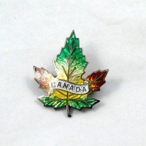 Silver Enamel Canada Maple Leaf Brooch, Cuilloche Enamel, Sterling Silver, Canada Lapel Pin image 1