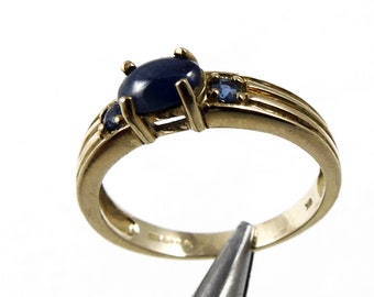 Sapphire Engagement Ring, Vintage Sapphire Ring, Sapphire Trilogy Ring, Trilogy Gold Ring, Unique Promise Ring, September Birthday, Size 7
