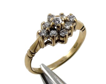 Diamond Cluster Ring, 9ct Gold Diamond Ring, Size 5.75, Size K 1/2, Engagement Ring,1988