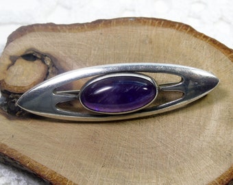 Sterling Silver Amethyst Brooch, Silver Malcolm Gray Brooch, Ortak Jewellery, Modern Brooch, Scottish Amethyst Brooch