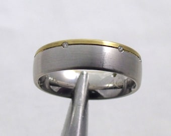 Sterling Silver CZ Band Ring, Cubic Zirconia Ring, 6mm Band Ring, Silver and Gold Ring, Size P, Size 7.75