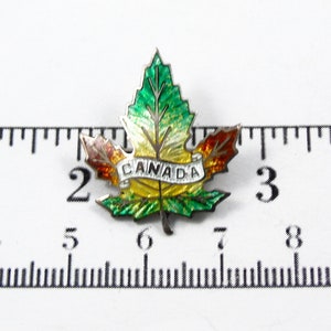 Silver Enamel Canada Maple Leaf Brooch, Cuilloche Enamel, Sterling Silver, Canada Lapel Pin image 3