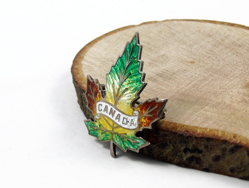 Silver Enamel Canada Maple Leaf Brooch, Cuilloche Enamel, Sterling Silver, Canada Lapel Pin image 6