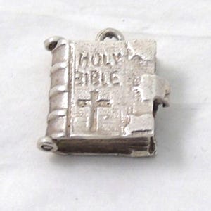 Silver Holy Bible Opening Charm, Lords Prayer Pendant