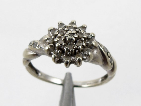 White Gold Ring, Diamond Ring, Cluster Ring , Flo