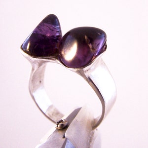 Unusual Amethyst Ring, Sterling Silver Amethyst Ring, Double Amethyst Ring, Size O, Size 7.25