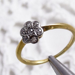 Diamond Flower Gold Ring, Diamond Cluster Ring, Flower Ring, Flower Engagement Ring, Promise Ring, September Birthday, Size L, Size 6