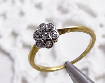 Vintage Diamond Flower Ring, Gold Cluster Ring, Size 6