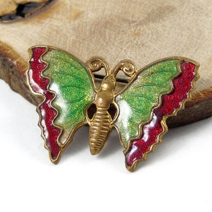 Art Deco Guilloche Butterfly Brooch, Green Butterfly Pin