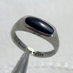 Sterling Silver Black Stone Ring, Black Silver Ring, Onyx Band, Size O, Size 7.25