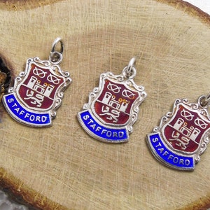 Sheffield Silver Charm, Enamel Travel Shield, Silver Bracelet Charm, English Travel Charm, Enamel Pendant, WBs