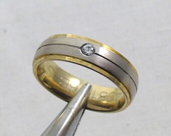 Sterling Silver CZ Band Ring, Silver and Gold Ring, Size P Size 7.75, Wedding Band