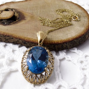 9ct Gold Topaz Pendant Necklace, Large Topaz Openwork Pendant Necklace, Something Blue Wedding Necklace, December Birthstone