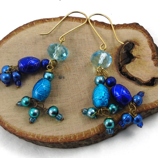 Blue Bead Earrings, Delicate Earrings, Handmade Ethical Earrings