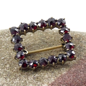Gold Tone Garnet Frame Brooch, Garnet Brooch